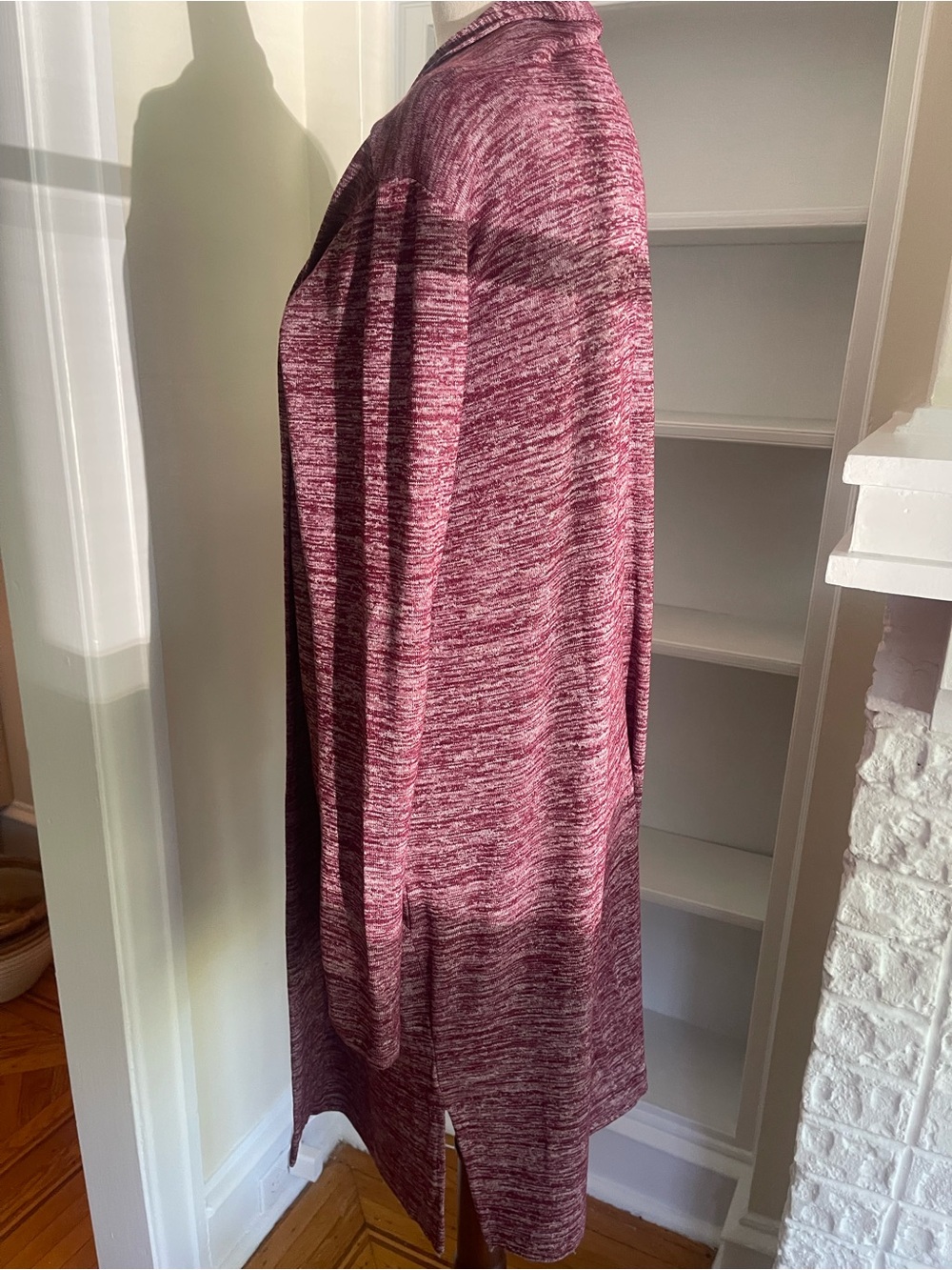 Lands' End Medium Marled Open-Front Cardigan in Wine - Picture 7 of 8